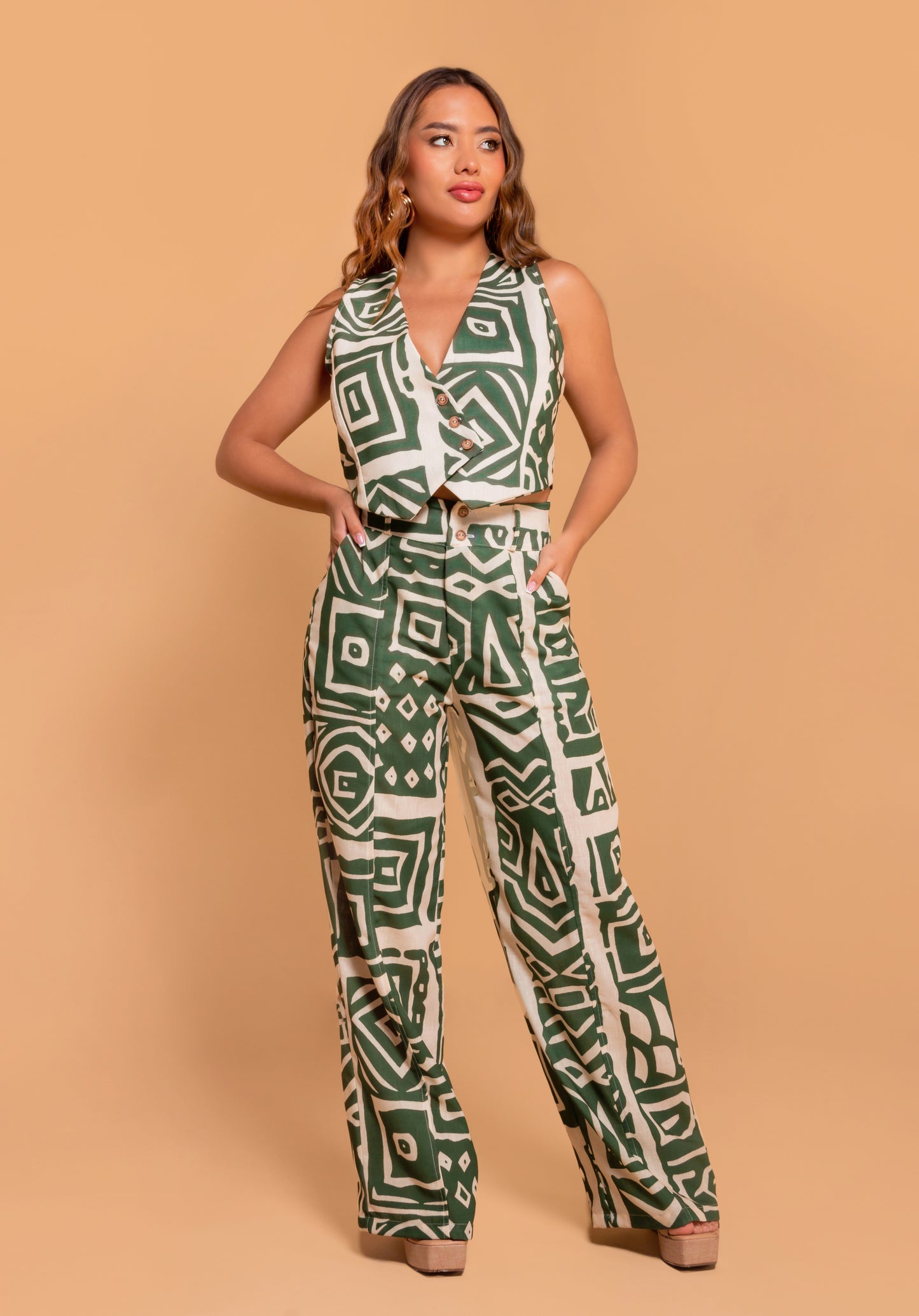 Conjunto pantalón - Escote en V - Estampado - Ropa de verano