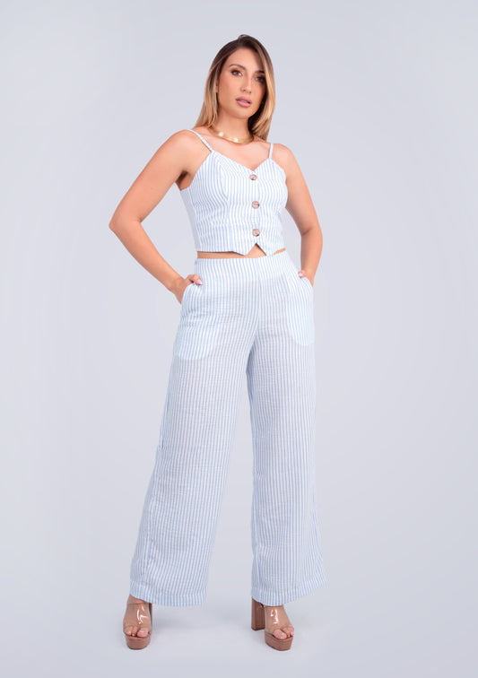conjunto pantalón - set casual - conjunto casual - conjunto formal - Outfit de trabajo - Conjunto para eventos - Conjunto de rayas