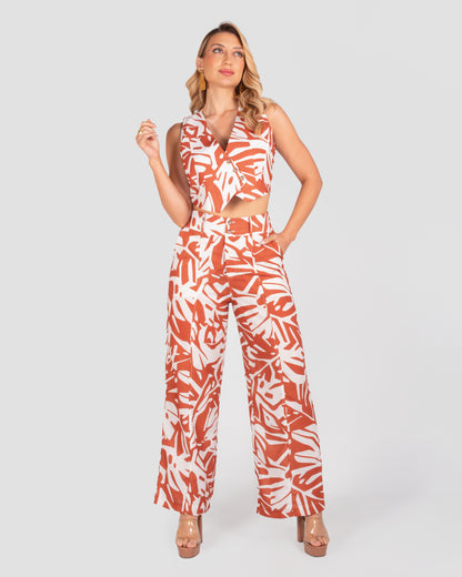 Conjunto pantalón -Ropa de verano - Ropa ligera - Cuello en V - Detalles asimetricos